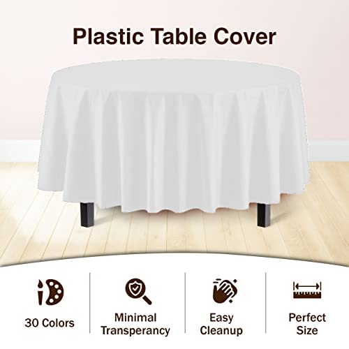 Exquisite 12-Pack Premium Plastic Tablecloth 84in. Round Table Cover - White - Image 3