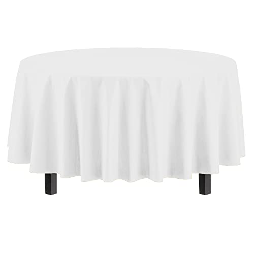 Exquisite 12-Pack Premium Plastic Tablecloth 84in. Round Table Cover - White - Image 2