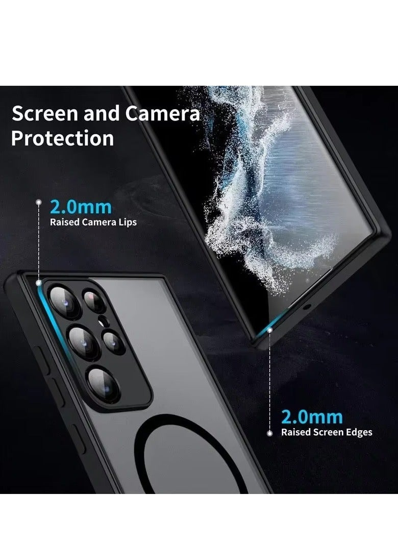 Black Samsung S24 Ultra Case MagSafe Compatible Magnetic Cover Translucent Matte Back Shockproof Slim Full Protection Phone Case - Image 2