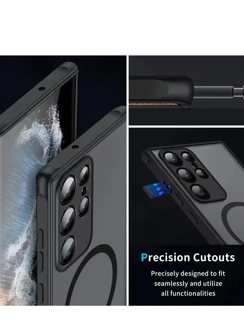 Black Samsung S24 Ultra Case MagSafe Compatible Magnetic Cover Translucent Matte Back Shockproof Slim Full Protection Phone Case - Image 3