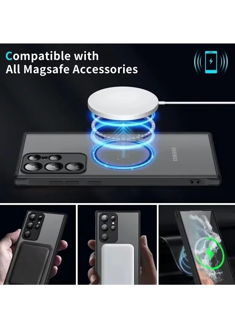 Black Samsung S24 Ultra Case MagSafe Compatible Magnetic Cover Translucent Matte Back Shockproof Slim Full Protection Phone Case - Image 4