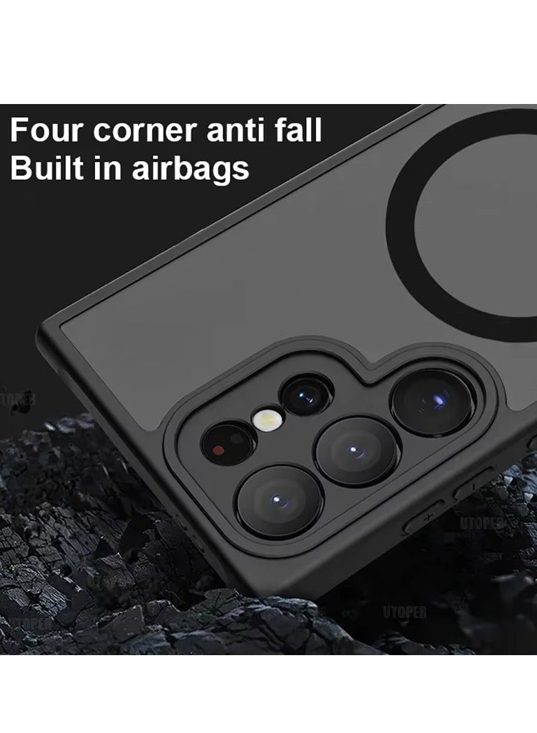 Black Samsung S24 Ultra Case MagSafe Compatible Magnetic Cover Translucent Matte Back Shockproof Slim Full Protection Phone Case - Image 5