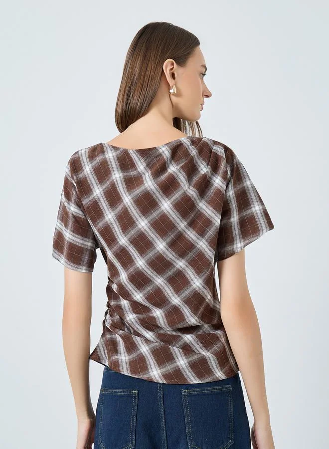 Styli red Checked Pleated Detail Blouse for Women | Best Price UAE