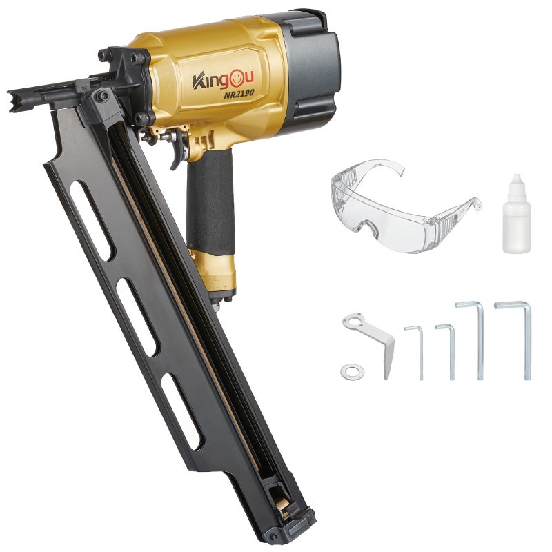 KingOu NR2190 21 Degree Plastic Strip Framing Nailer Aluminum Magazine Covers The Functions Of NR2183 Framing Nailer Can Use 35 Inch Length Nails