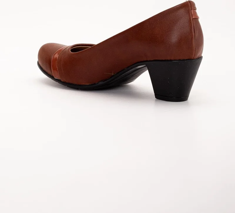 Dilimler Ayakkabı Patent Leather and Leather Ready Sole Tan Women's Daily Classic High Heel Shoes