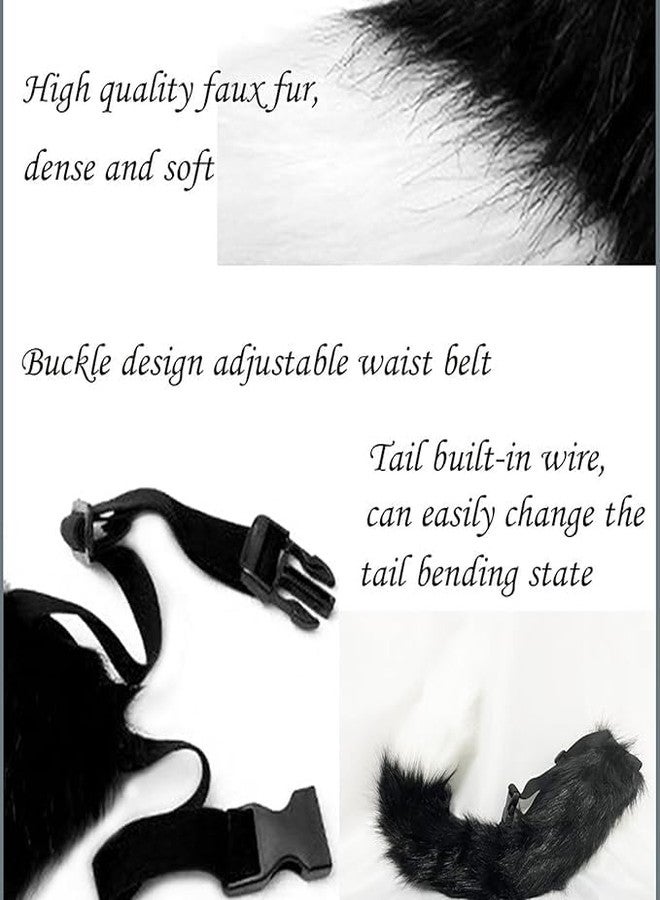 Moyubath Cat Ears Headband Wolf Fox Tail Set Handmade Animal Cosplay Costume Faux Fur Headdress Party Accessories (Black) - Image 3