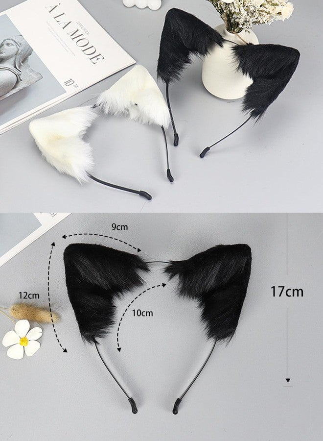 Moyubath Cat Ears Headband Wolf Fox Tail Set Handmade Animal Cosplay Costume Faux Fur Headdress Party Accessories (Black) - Image 4