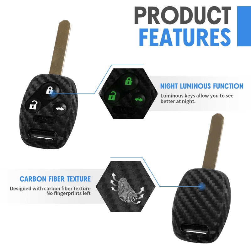 WORCAS Key Fob Case Carbon Fiber Pattern Silicone Cover Compatible with Honda Accord Civic CR-V CR-Z CROSSTOUR FIT Insight Odyssey Pilot Ridgeline 3 4 Button Keyless Entry Remote - Image 3