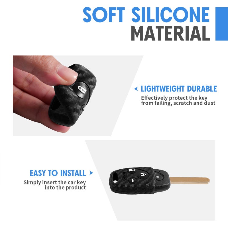 WORCAS Key Fob Case Carbon Fiber Pattern Silicone Cover Compatible with Honda Accord Civic CR-V CR-Z CROSSTOUR FIT Insight Odyssey Pilot Ridgeline 3 4 Button Keyless Entry Remote - Image 4