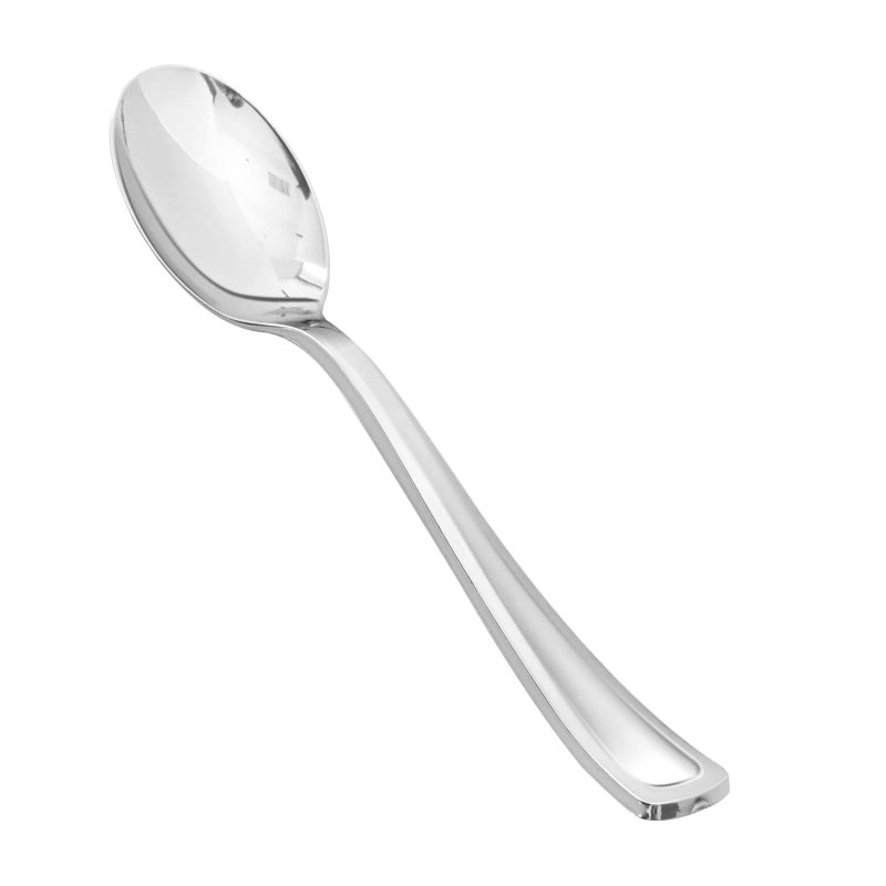 BESTVIP 50 Pack 6.9 Inch Silver Plastic Spoons  Heavy Duty Plastic Silverware  Heavyweight Silver Disposable Spoons  Disposable Serving Utensils for Catering  Parties  Dinners  Weddings - Image 1
