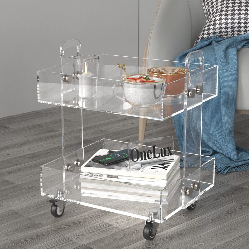 ONELUX (Flat Packed) Original Acrylic Side Table,Clear Table with Wheels,Acrylic Bedside Tables/Night Stand - 41Ã—34Ã—48H CM - Image 1