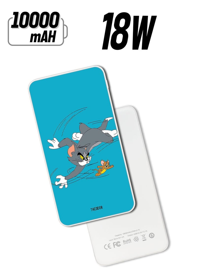 Theodor 10,000 mAh Super Fast Charging Ultra Compact Power Bank with Quick Charge & Power Delivery, Portable Charger For iPhone and Android Tom And Jerry - Image 1