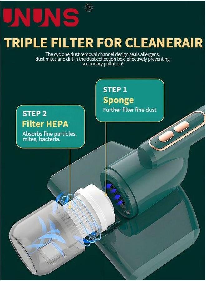 UNUNS Bed Vacuum Cleaner, Dust Mite Cleaner 12KPa Handheld Deep Mattress high-Frequency Double Beat UV Suitable for Bedding, Sofa, Other Fabric Surfaces - Image 2