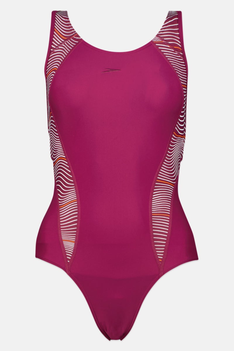 speedo Women One Piece Graphic Print Sports Swimsuit, Purple - Image 2