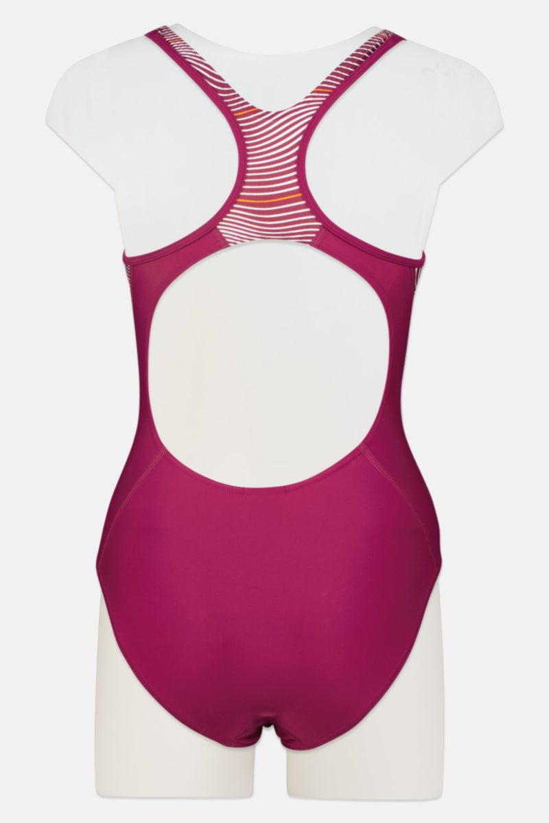 speedo Women One Piece Graphic Print Sports Swimsuit, Purple - Image 3