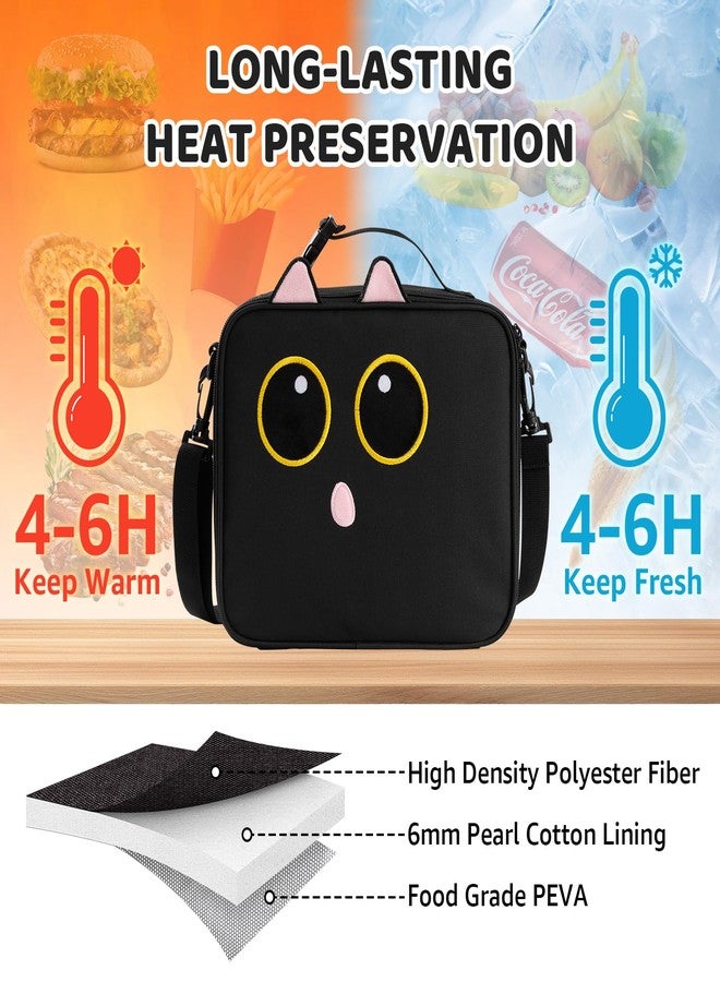 Easozoom Black cat Bento Insulated Lunch Bag Box lonchera for Teen girl boy Kid Reusable Large Capacity Portable Waterproof Leakproof with name tag to School Office Picnic Travel Hiking Camping - Image 2