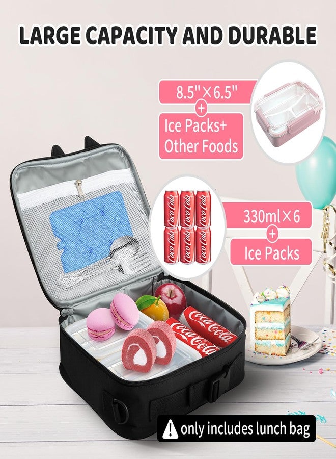 Easozoom Black cat Bento Insulated Lunch Bag Box lonchera for Teen girl boy Kid Reusable Large Capacity Portable Waterproof Leakproof with name tag to School Office Picnic Travel Hiking Camping - Image 5