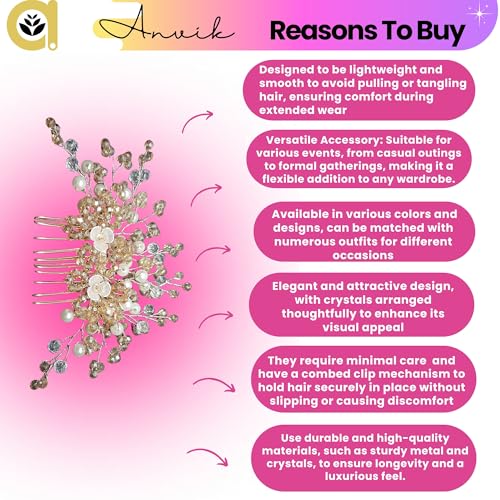ANVIK Pearl And Crystal Fancy Hair Clip/Side/Comb/Juda/Crystal Bun Pin For Women And Girls Bride Hair Styling Wedding Hair Accessories For Women Flower Hair Accessory - Image 5