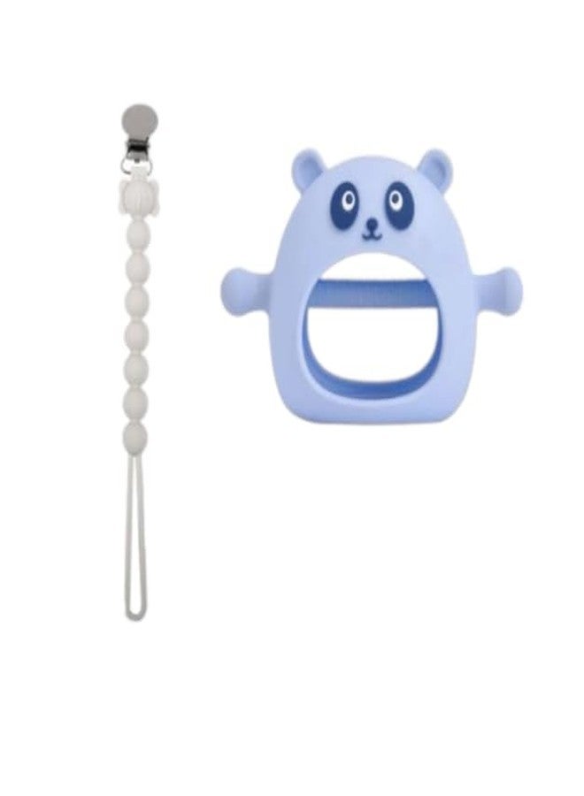 Rukan Baby Teether Toy - Never Drop Silicone Teether Mitten 6 to 12 Months Soft Toys Soothers & Baby Accessories, Attachable Links for Stroller, Crib, Tilasmi Moti for Teething BPA-Free (Blue) Panda - Image 1