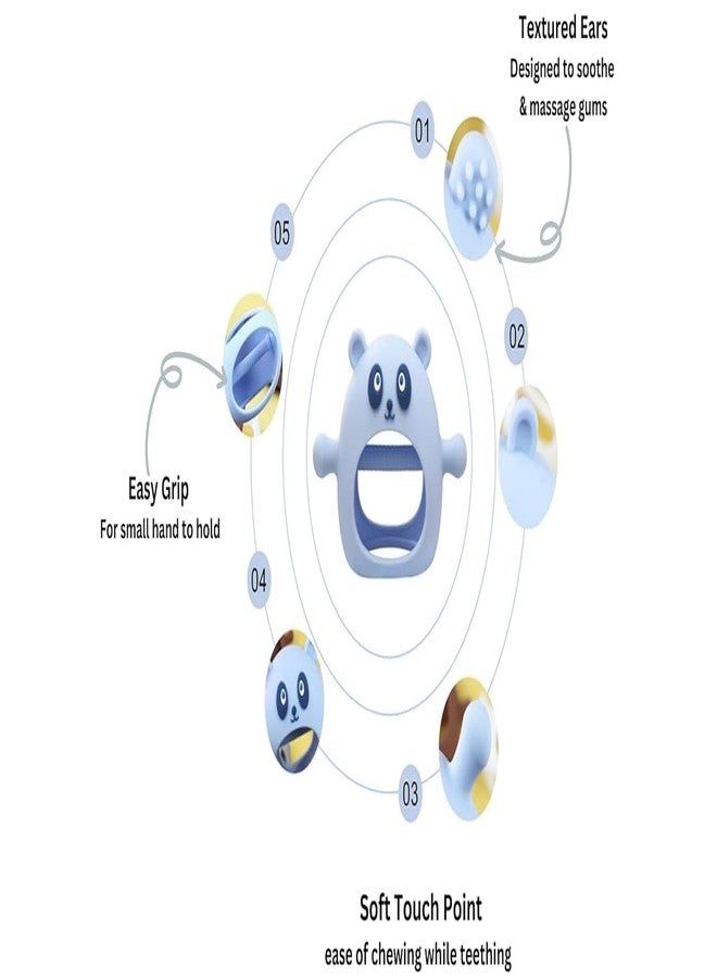 Rukan Baby Teether Toy - Never Drop Silicone Teether Mitten 6 to 12 Months Soft Toys Soothers & Baby Accessories, Attachable Links for Stroller, Crib, Tilasmi Moti for Teething BPA-Free (Blue) Panda - Image 4