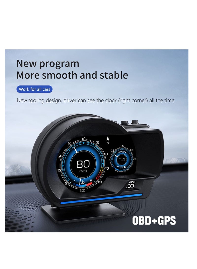 Excefore - Car HUD Head Up Display P6, OBD Gauge Display+GPS Speedometer Dual System Smart Gauge Display, speed alarm, water temperature alarm, Works Great for Most Cars - Image 1