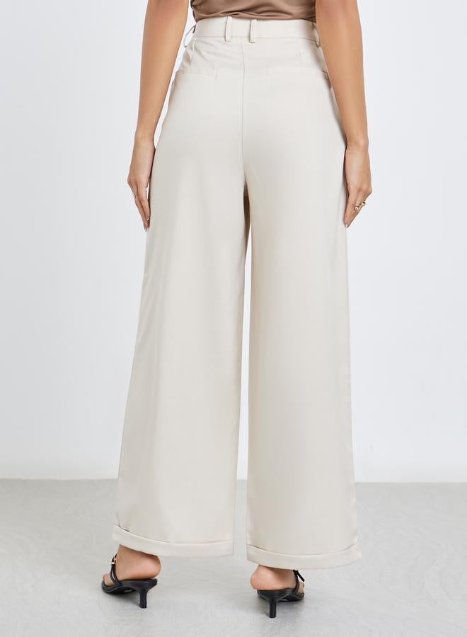 Styli Cream Tapered Fit Pants with Buttons - Image 4