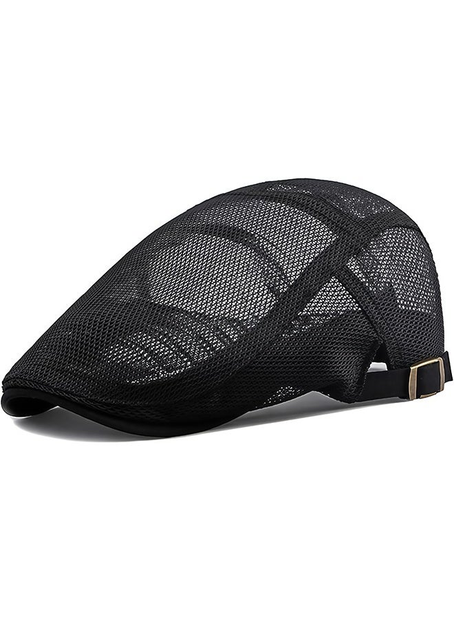 Men's Mesh Cap Breathable Summer Newsboy Hat Adjustable Beret Ivy Cap Irish Cabbie Driving Hunting Hats - Image 1