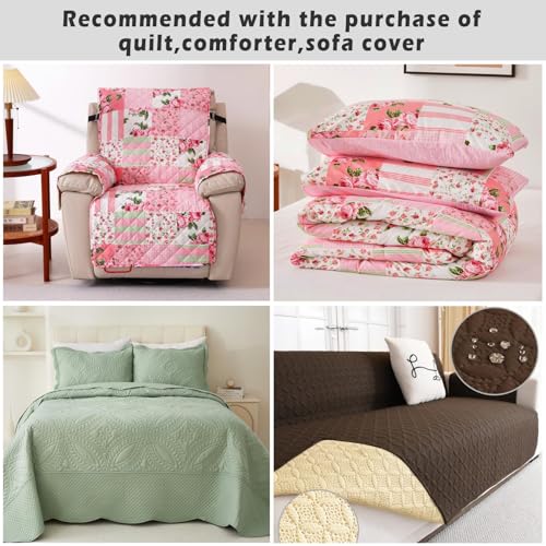 Cmfshape Garden Floral Quilt Bedspread Twin Size,1 Piece Patchwork Pink Quilt Set with 1 Pillow Sham,Summer Bedding Set for Girls Women,Soft Lightweight Bed Coverlet for All Seasons(Twin68x86 Pink) - Image 5