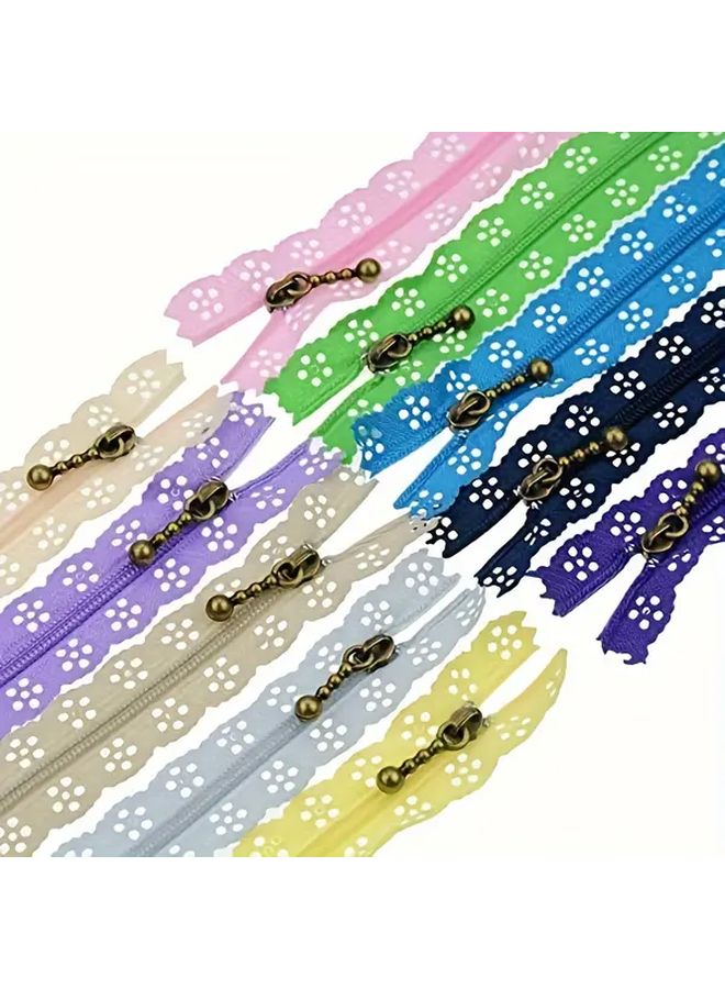 10pcs Assorted Colors 25cm Nylon Closed Tail Hollow Lace Zipper Bag Clothing Short Zip - Image 2