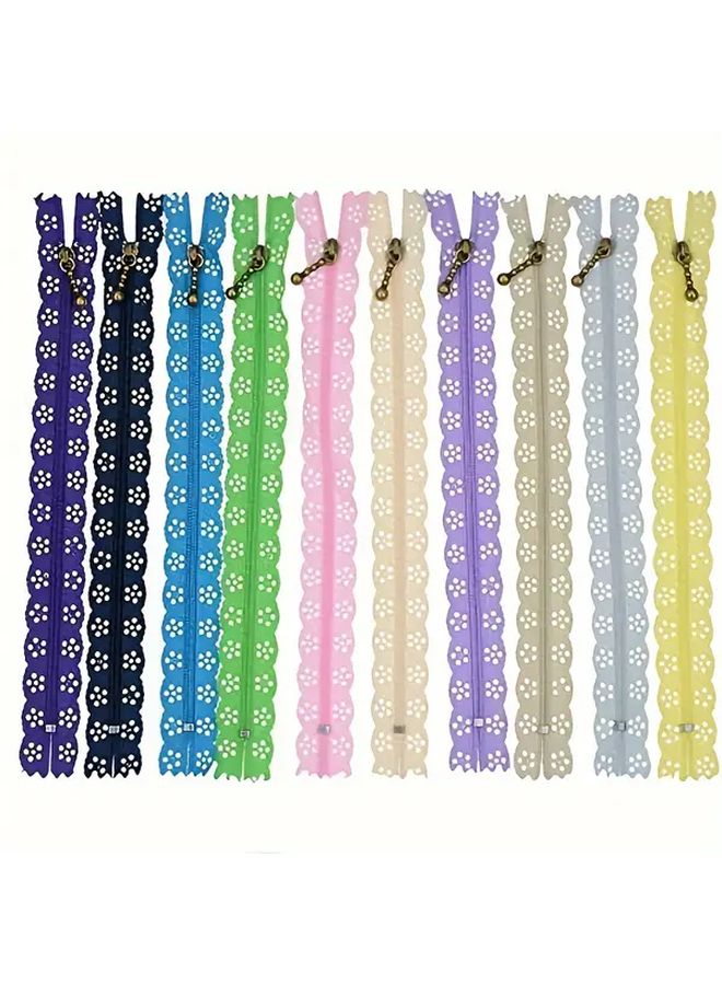 10pcs Assorted Colors 25cm Nylon Closed Tail Hollow Lace Zipper Bag Clothing Short Zip - Image 5