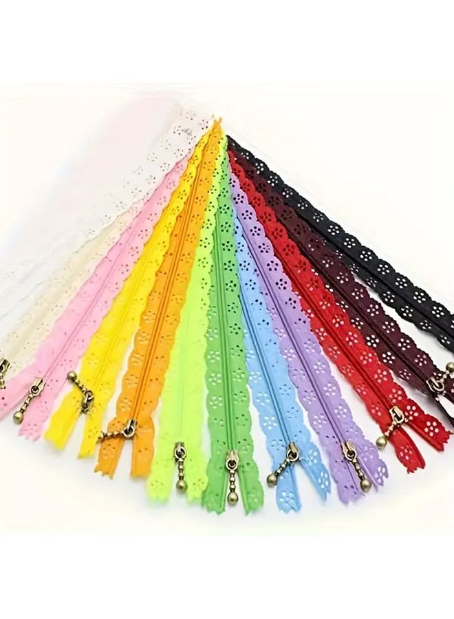 10pcs Assorted Colors 25cm Nylon Closed Tail Hollow Lace Zipper Bag Clothing Short Zip - Image 3