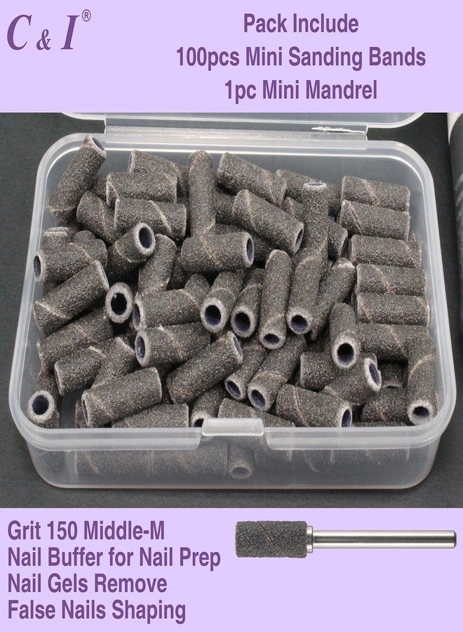C & I 100pcs Small Sanding Bands & 1pc Slim Mandrel Nail Drill Bit Set Acrylic Gel Remove False Nails Shaping Cuticle Care Nail Prep Efile Nail Supplies for Nail Salon (Black, 150 Middle-M) - Image 2