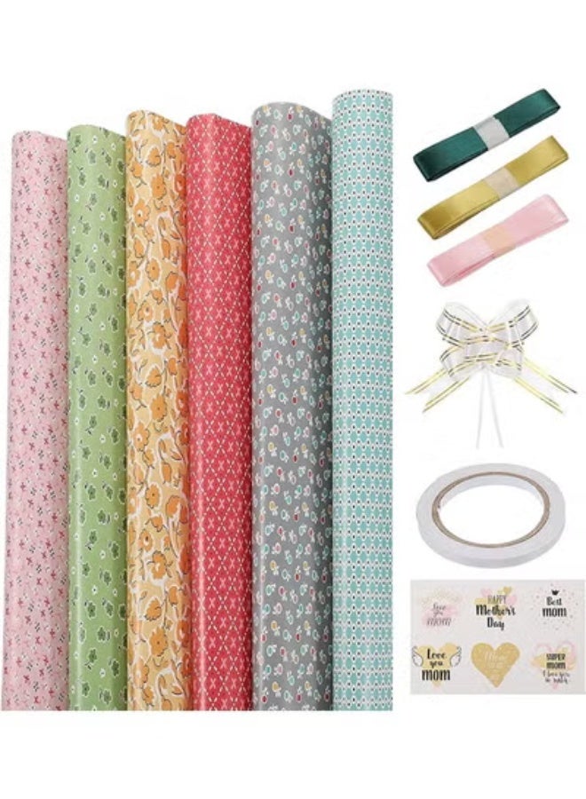 fantasize Gift Wrapping Paper, Birthday Wrapping Paper, with Pull Bow,Ribbon, Recyclable Kraft Gift Wrapping Paper, Double Sided Tape, Sticker Gift for Wedding, DIY Craft (Pink,Green,Yellow,Red,Gray,Blue) - Image 3