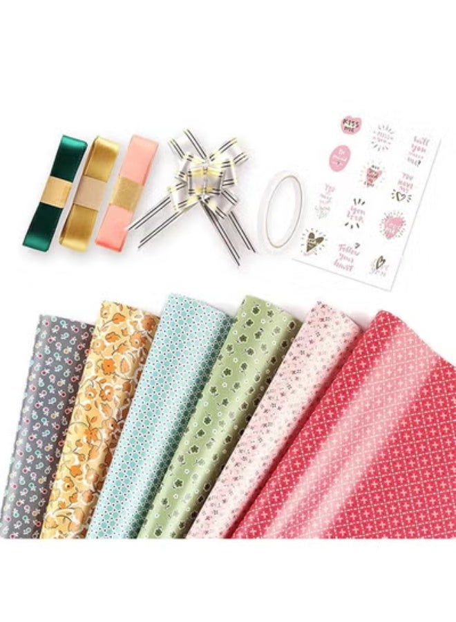 fantasize Gift Wrapping Paper, Birthday Wrapping Paper, with Pull Bow,Ribbon, Recyclable Kraft Gift Wrapping Paper, Double Sided Tape, Sticker Gift for Wedding, DIY Craft (Pink,Green,Yellow,Red,Gray,Blue) - Image 1