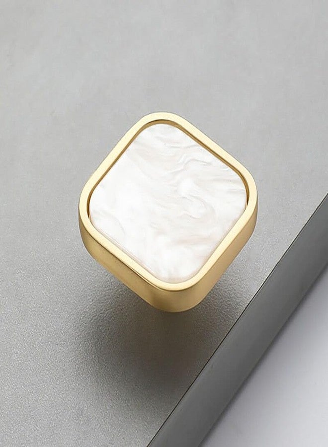 ES EVGOR STUDIO Evgor Studios knobs Square Pearl with Gold Rim, Set of 2, White and Gold for Kitchen Cabinet,Chest of Drawer,sidetable etc - Image 1