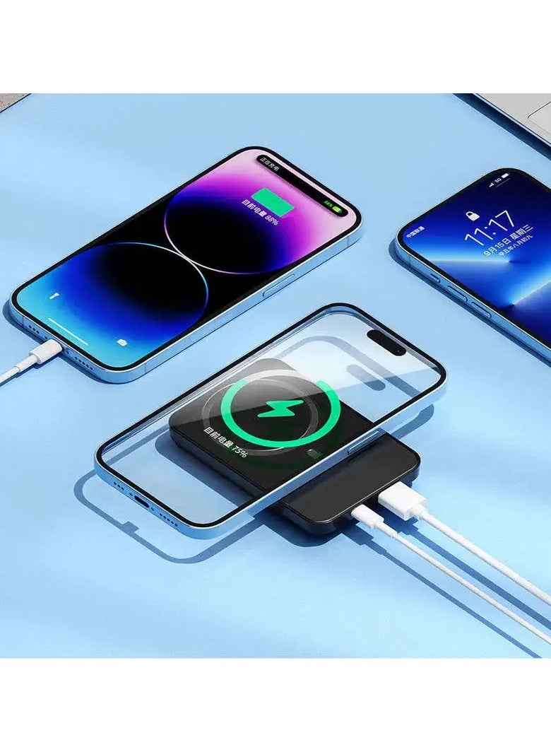 شاحن DOLTRI-Portable بقوة 22.5 واط (74 واط في الساعة) وباور بانك بقدرة 5000 مللي أمبير في الساعة وشحن لاسلكي مغناطيسي سريع مع شاشة LED (أسود) - Image 4