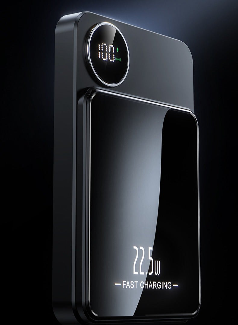 شاحن DOLTRI-Portable بقوة 22.5 واط (74 واط في الساعة) وباور بانك بقدرة 5000 مللي أمبير في الساعة وشحن لاسلكي مغناطيسي سريع مع شاشة LED (أسود) - Image 2