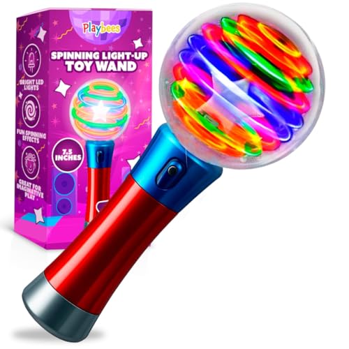 Playbees Light Up Spinning Wand Magic LED Flashing Ball Sensory Light Spinner Toy Glow Wand Party Favor Classroom Prizes Fun LightUp Gift for Kids - Image 1