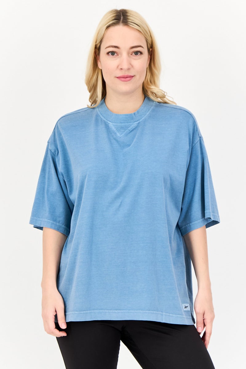 Reebok تي شيرت تدريب قصير الأكمام للنساء، أزرق - Image 1