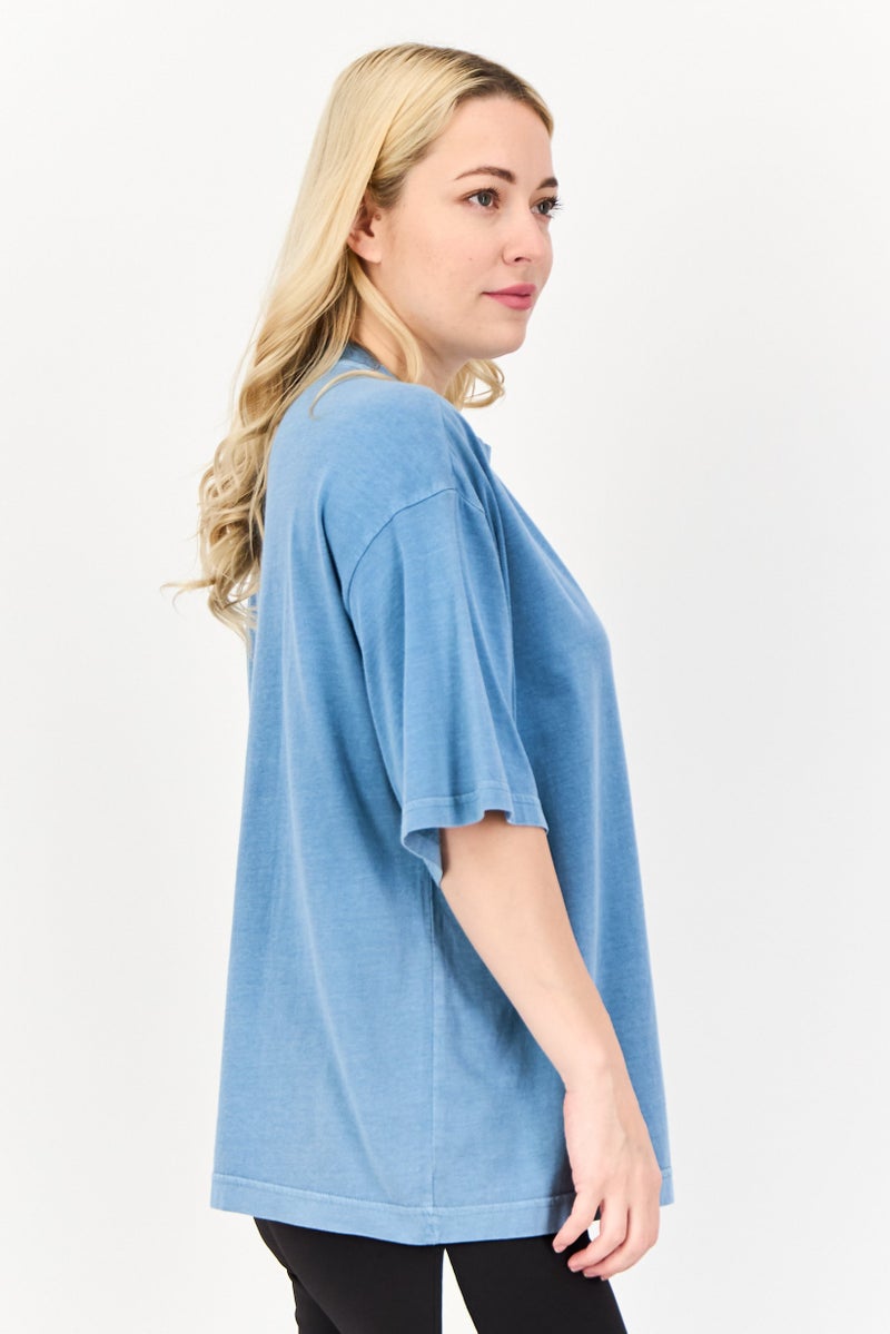 Reebok تي شيرت تدريب قصير الأكمام للنساء، أزرق - Image 2