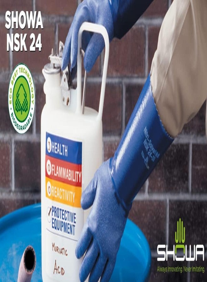 SHOWA NSK 24 Sustainable EBT Nitrile Chemical Resistant Safety Glove with Cotton Liner, Food Safe, 14" Length, Large (12 Pair) - Image 4