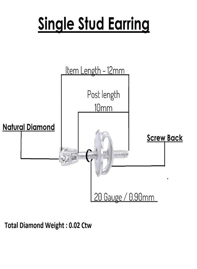 AFFY Mini Micro Natural Diamond Single Stud Screw Back Earring For Her In 14K Solid Yellow Gold | Cartilage Diamond Stud Earrings | 1 Piece (0.02Ct) Very Small 1.7Mm, Gift'S For Women - Image 3