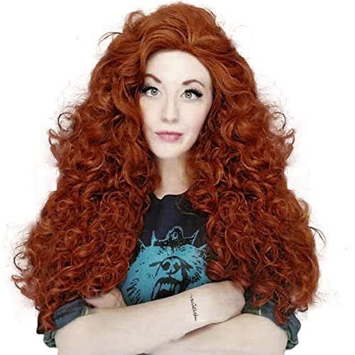 ANOGOL Hair Cap+Orange Curly Wig for Princess Costume, Copper Wig Red Orange Long for Halloween Costume Cosplay Wig Anime Cosplay, Peluca Rizada Naranja Curly Wig for Halloween Party - Image 3