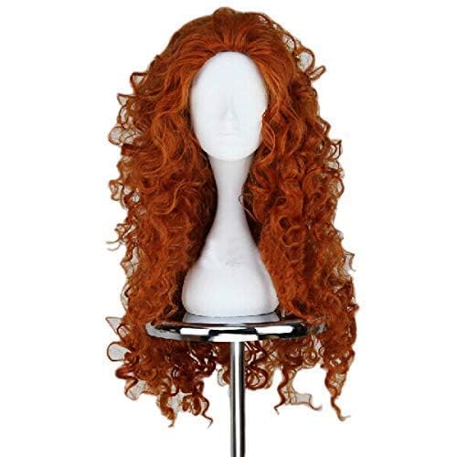 ANOGOL Hair Cap+Orange Curly Wig for Princess Costume, Copper Wig Red Orange Long for Halloween Costume Cosplay Wig Anime Cosplay, Peluca Rizada Naranja Curly Wig for Halloween Party - Image 5