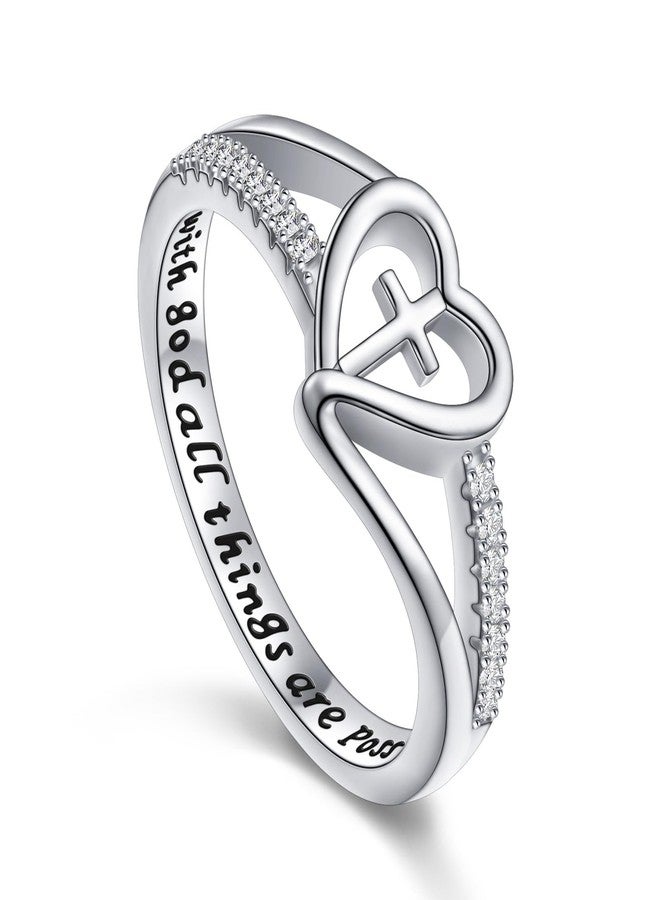 DAOCHONG S925 Sterling Silver Christian Cross Heart Inspirational Faith Bible Verse Ring for Women Teen Jewelry (7) - Image 1