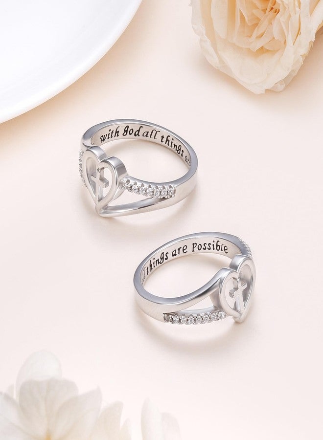 DAOCHONG S925 Sterling Silver Christian Cross Heart Inspirational Faith Bible Verse Ring for Women Teen Jewelry (7) - Image 3