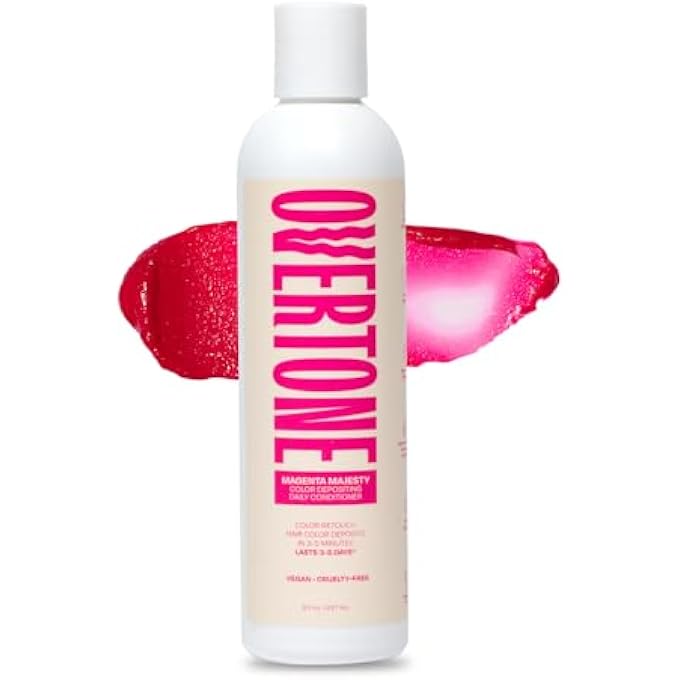OVERTONE DAILY COLOR DEPOSITING CONDITIONER: 8OZ TEMPORARY COLORING CONDITIONER W/SHEA BUTTER & COCONUT OIL, REFRESH COLOR & PREVENT FADING, VEGAN & CRUELTY-FREE, EXTREME MAGENTA IS MAGENTA MAJESTY - Image 2