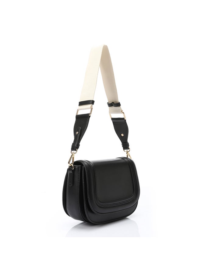 DejaVu Black Plain Leather Casual Cross-Body Bag - Image 1