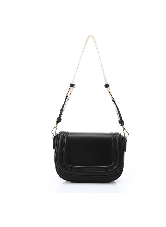 DejaVu Black Plain Leather Casual Cross-Body Bag - Image 5