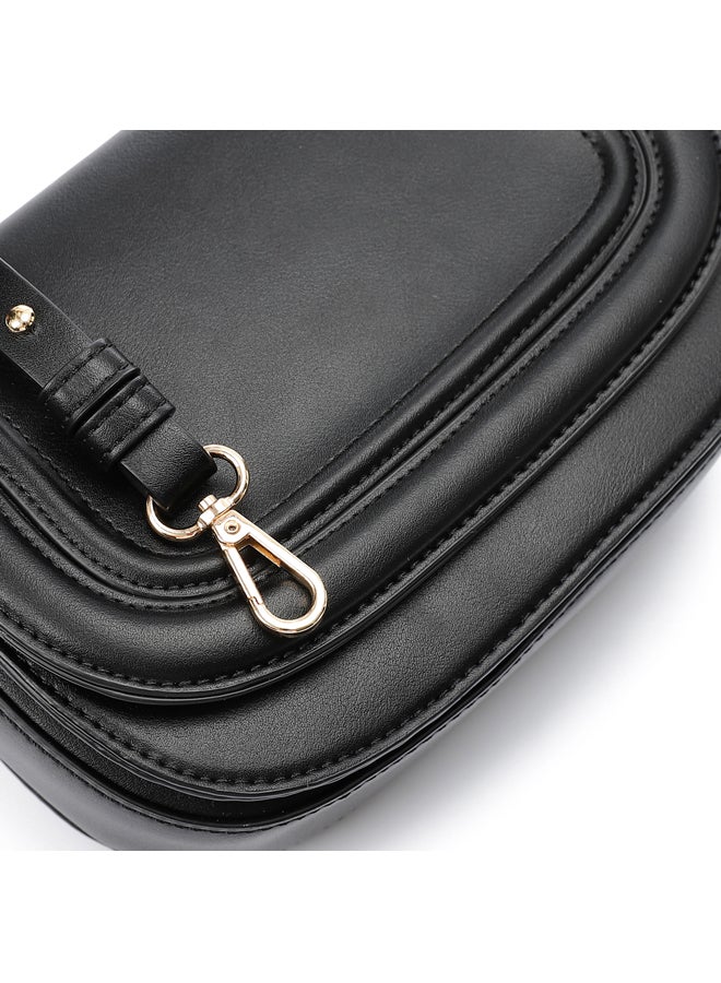 DejaVu Black Plain Leather Casual Cross-Body Bag - Image 3